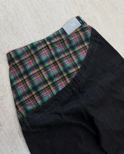Y2k Slanted Runway Baggy Jeans Retro Plaid Patchwork Men Women Wide Leg Pants American Hip Hop Streetwear Unisex Casual Jeans