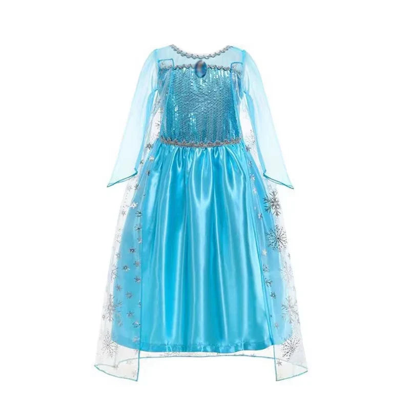 Girls Elsa Princess Dress for Long Sleeve Kids Birthday Cosplay Frozen Costume Fancy 2025 Carnival Dress Up Party Costume