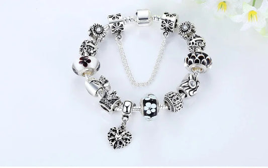 Bracelet et joncs breloques Reine avec perles couronne de reine pour femmes PA1823