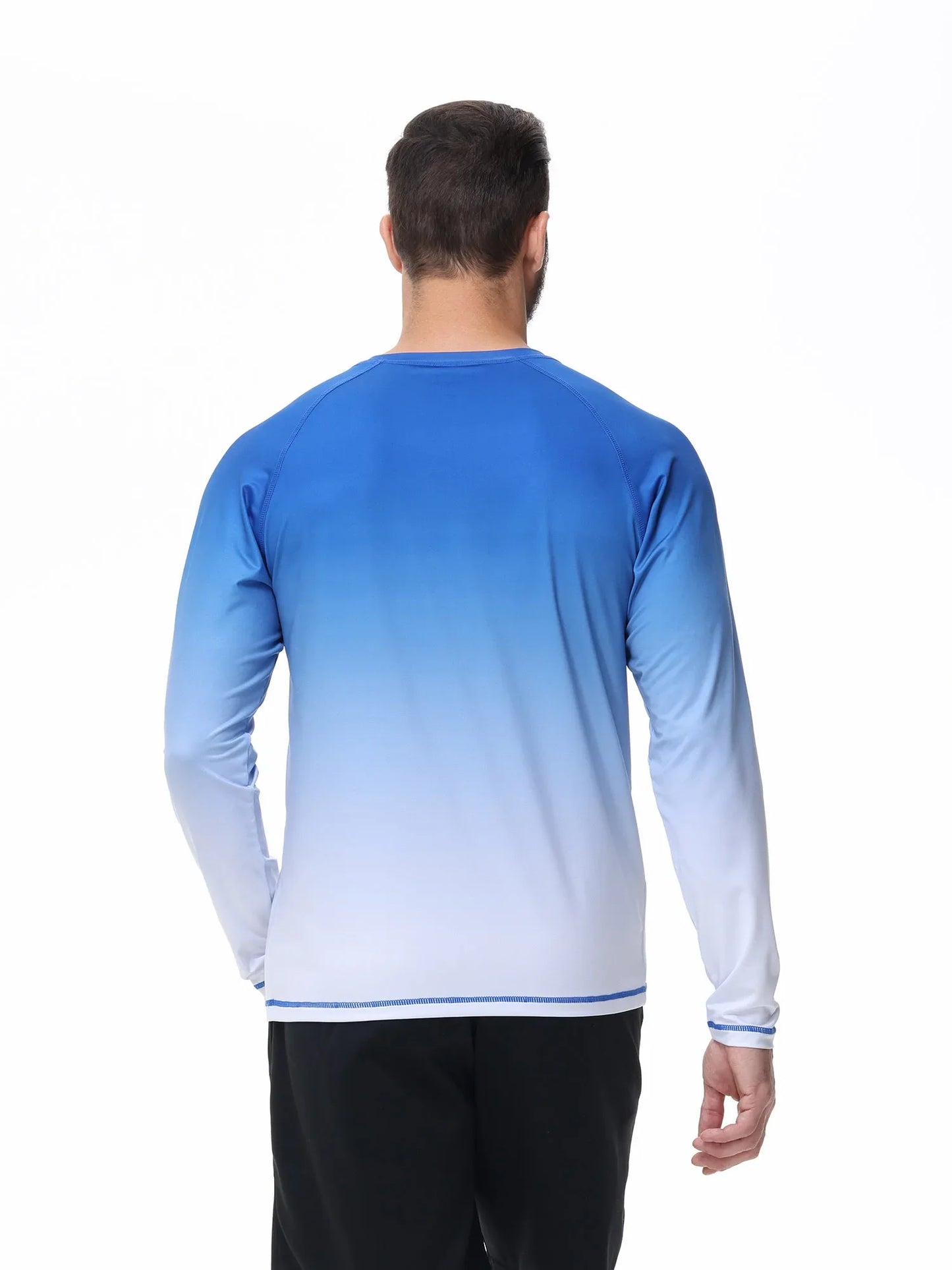 Summer Men's UPF 50+ Beach Swimming T-Shirt, Quick Dry Long Sleeve Fashion Gradient Rash Guard Tops for Sport Fishing Hiking
