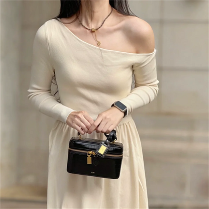 Women Shoulder Bag Crossbody Handbag Croc Embossed Small Square Box Purse French Vintage Messenger Bags Exquisite Ladies