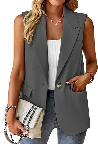 Blazer Women Clothing Coat Vest Solid Single-breasted Casual Elegant Fashion Sleeveless Solid Street Jacket Clothing New