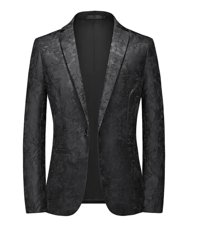 Classic Black Jacquard Suit Male Business Casual Coat Fashion Men Wedding Party Tuxedo Dress Blazers Slim Fit Tops