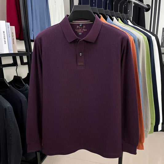 100% Breathable Cotton  Men's 2025 Autumn Long-Sleeve Polo Shirt - Classic Cotton Collared Business Casual Style