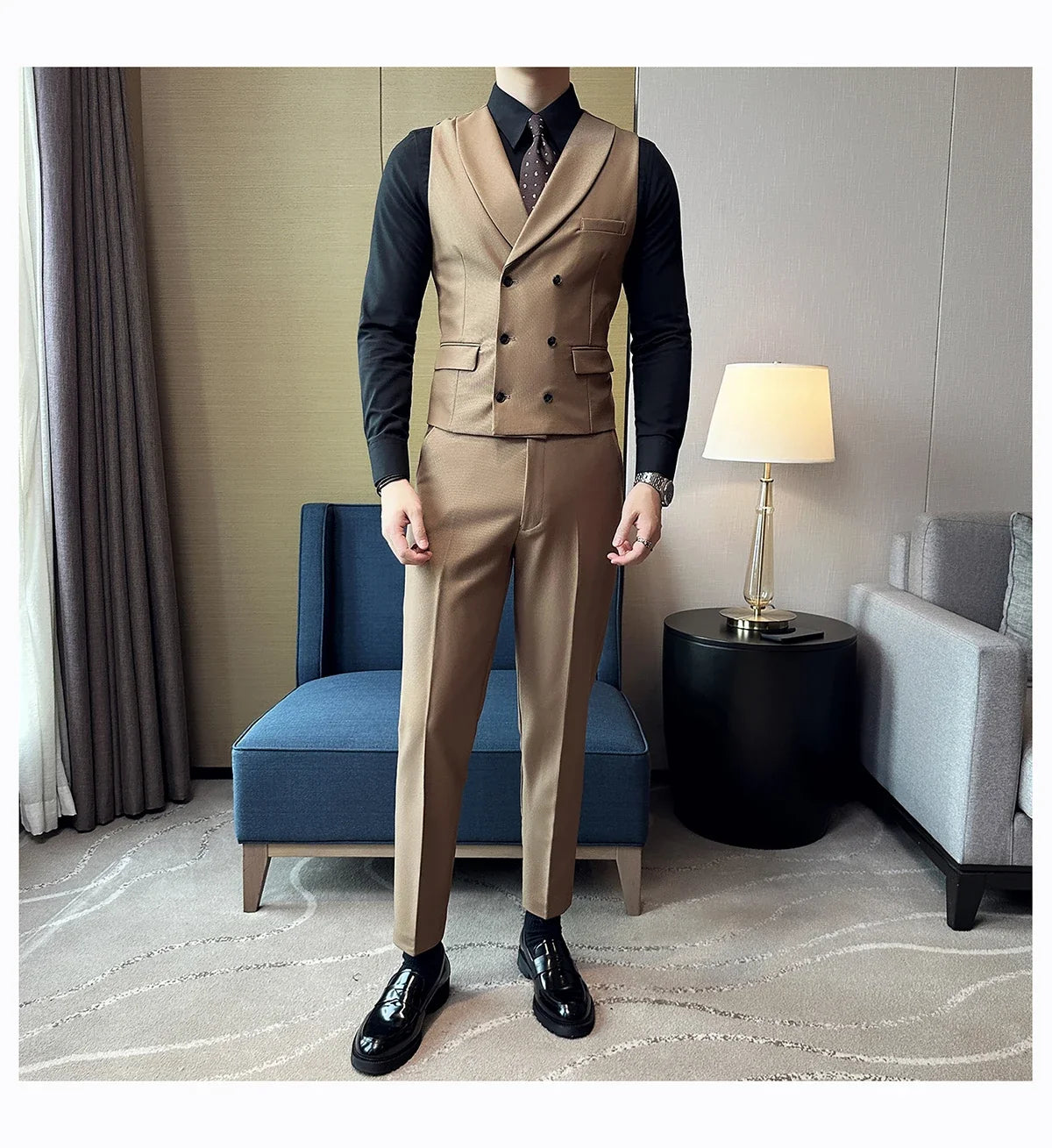 Men Luxury Double Breasted Design Solid Vest Formal Groom Wedding Dress Suit Vest Set Fashion Mens Club Singer Clothing 6XL-M