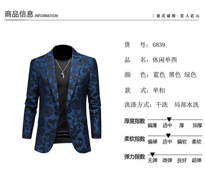 British Style Luxury Jacquard Blazers Men Clothing 2022 Business Slim Fit Casual Suit Coat Men Groom Wedding Suit Printed Blazer