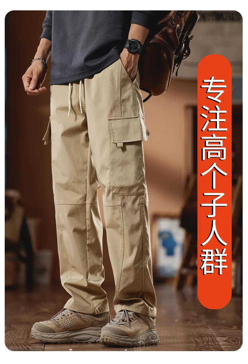 New in Tall Men Cargo Pants Elastic Waist Extra Long Length 115cm Male Waterproof Trousers Lengthened Slim Thin Leg 190cm 200 Cm