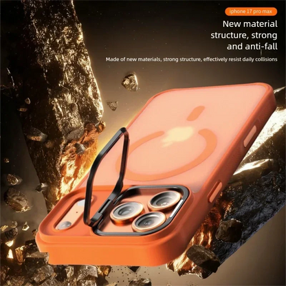 Metal Lens Stand Magnetic Case For iPhone 17 Air 16 Plus 15 14 13 Pro Max With Crossbody Lanyard Strops Heavy Duty Protection