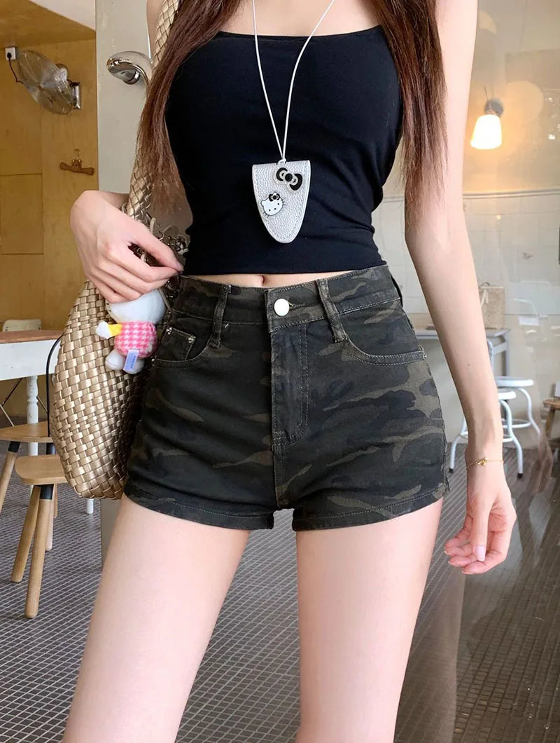 Camouflage Denim Shorts for Women Ultra-Short High-Waisted Slimming Short Jeans Female Y2K Streetwear Sexy Tights Hot Shorts