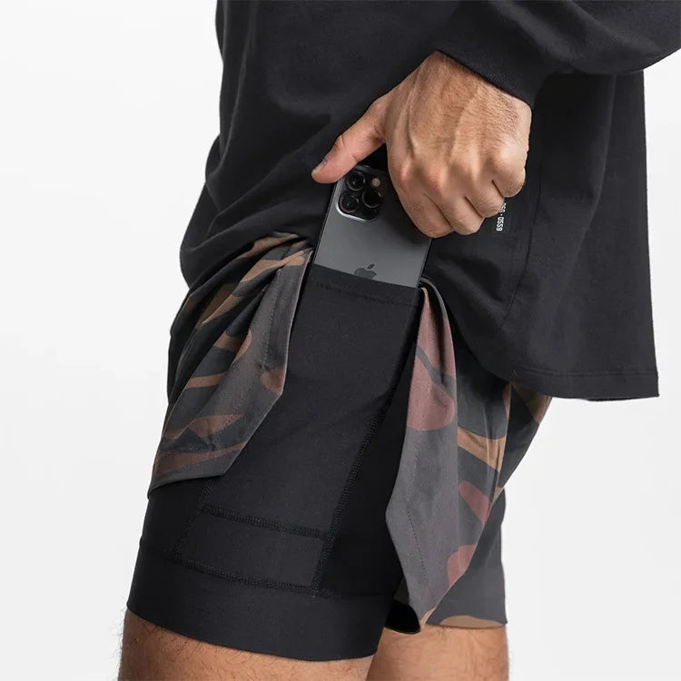 Mens Gym 2 in 1 Jogger Sport Short Pants Man Quick Dry Running Workout Basketball Shorts Male Gym Fitness Sweatpant Bottoms
