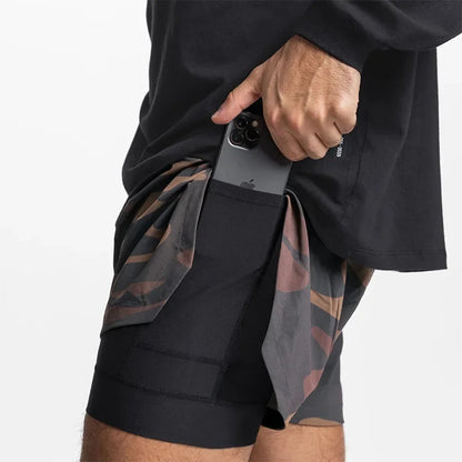 Mens Gym 2 in 1 Jogger Sport Short Pants Man Quick Dry Running Workout Basketball Shorts Male Gym Fitness Sweatpant Bottoms
