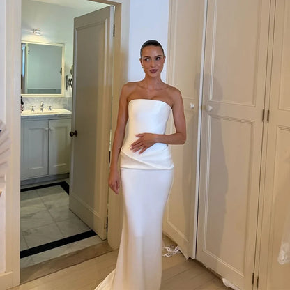 Strapless Satin Wedding Dresses Luxury 2026 Mermaid Sleeveless Simple Bride Gowns Customized Vestidos De Novia Corte Sirena