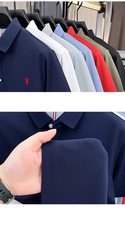 High end designer brand short sleeve polo shirt men's summer breathable trend golf pony embroidery business casual Paul T-shirt