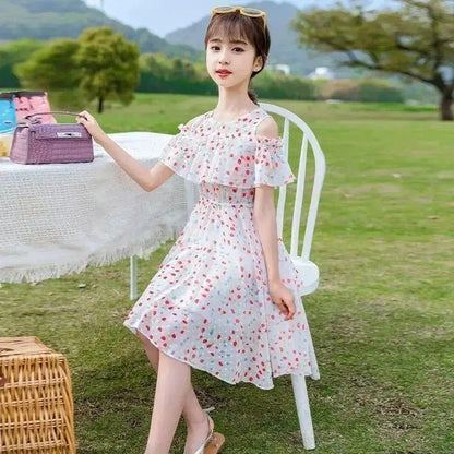 Thin Girl Summer Dress Robe Fille Floral Chiffon Princess Dress Children's Clothing Summer Girls Casual Dresses Kids Vestidos