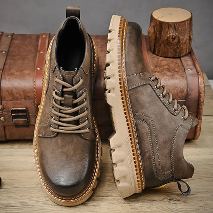 Genuine Leather Men Boots Cow Leather Upper Durable Sole Lace up Autumn Winter Boots Fur Daily Leisure Outdoor Shoes For Man New