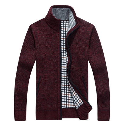 Men Plaid Cardigan V-neck Fleece Sweater Men's  Autumn Clothing Classic Cardigans Jacket Button Mens Knitting Outwear