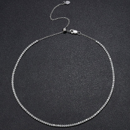 2mm All Moissanite Tennis Necklace for Women 925 Silver Plate 18K Gold Choker Chain Sparking Diamond Riviera Necklace Adjustable