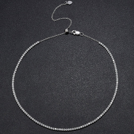2mm All Moissanite Tennis Necklace for Women 925 Silver Plate 18K Gold Choker Chain Sparking Diamond Riviera Necklace Adjustable