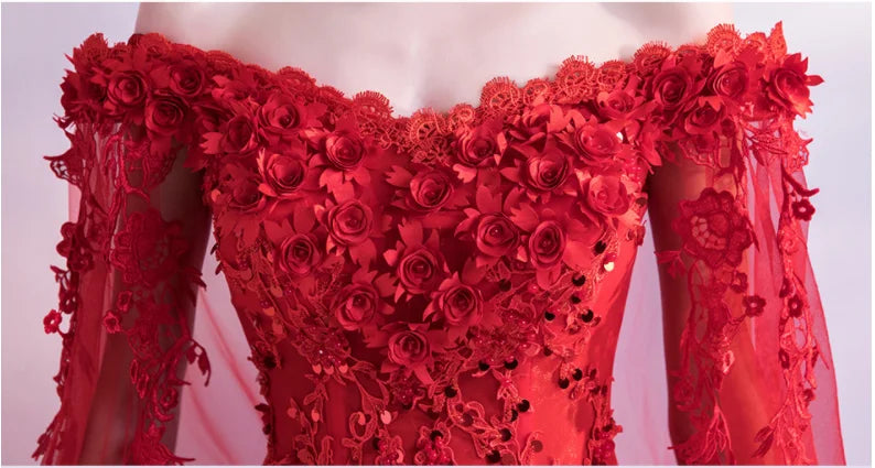 Long Wrap Red Of Shoulder Lady Girl Women Prom Dress Party Evening Dress Performance Dress Wedding Sand Bridesmaid Guest Dress