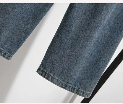 High Waist Wide Leg Cotton Denim Dstring Loose Fit Women's Autumn 2024 Slimming Effect Pure Cotton Casual Trousers