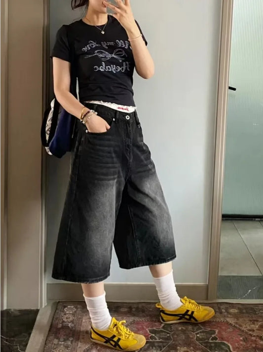 Vintage Loose Jorts Jeans Y2k Streetwear Oversize Shorts Denim Pants Korean Fashion Baggy Grunge Trouser Summer Neutral