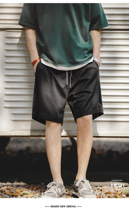 Outdoor Mesh Basketball Shorts Men's Summer Quick-Dry Breathable Pants with Elastic Waist Lightweight Running Sport Shorts