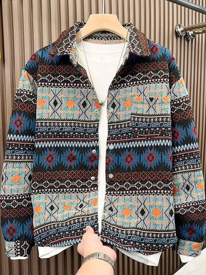 Spring and autumn new ethnic style printed long-sleeve jacket for men, high-end stylish trendy jacket