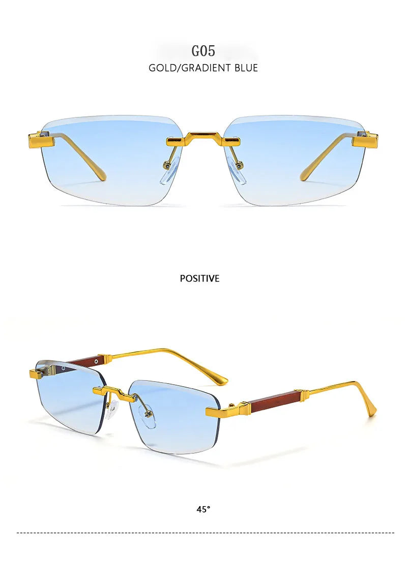 2026 Wooden Rimless Sunglasses Women Trendy Sunscreen Vintage Sunglass Men Vacation Fashion Glasses Lentes De Sol Mujer Okulary