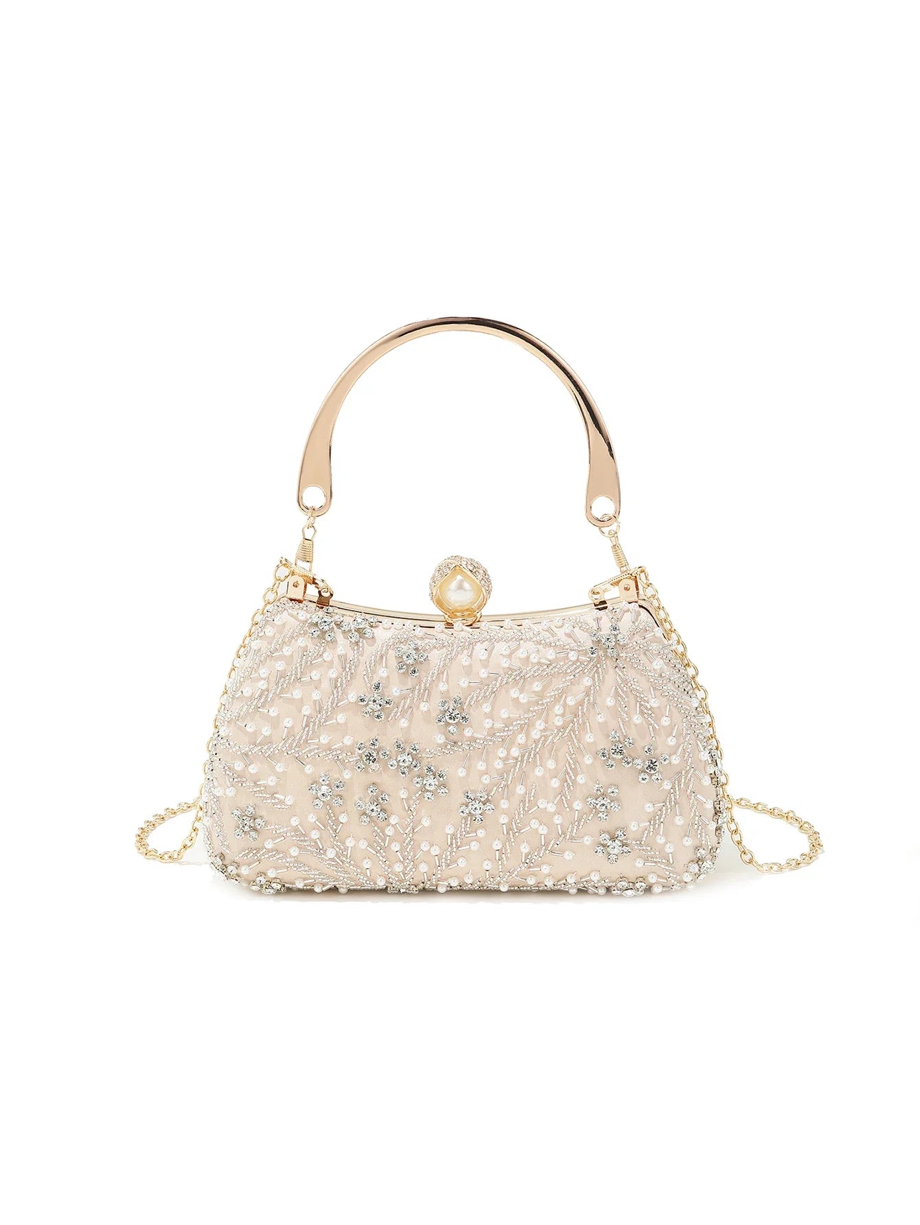 Gorgeous and shiny heavy handmake diamond-studded rhinestones beaded flower pattern hand party wedding evening bag