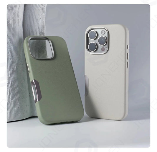 Aluminium Camera Button For iPhone 16 Pro Max Case Solid Leather Alloy Len Magnetic Wireless Charge Shockproof Cover For Magsafe