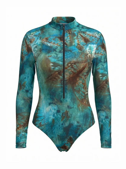 One Piece Sun Protection Swimwear 2026 Women Long Sleeved Print Swimsuit Female Sports Bathers Swimming Bodysuit Beach купальник