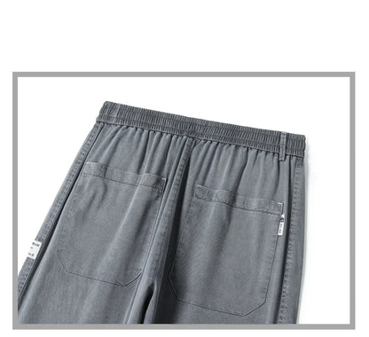Summer Soft Lyocell Fabric Men's Jeans Thin Loose Straight Pants Drawstring Elastic Waist Korea Casual Trousers Plus Size M-5XL