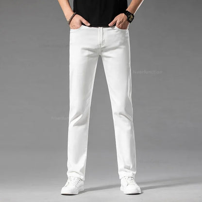 Luxury Men's White Slim Jeans Spring Summer New 98% Cotton Stretch Fashion Casual Male Clothes Straight Denim Trousers