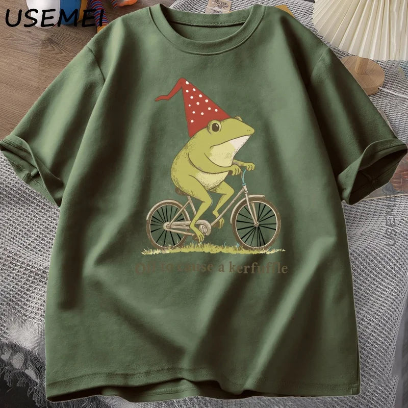 Off To Cause A Kerfuffle Frog T-Shirt Funny Weirdcore Sayings Unique Tshirt Adults Joker Men Women Graphic Tee Male Summer Tops