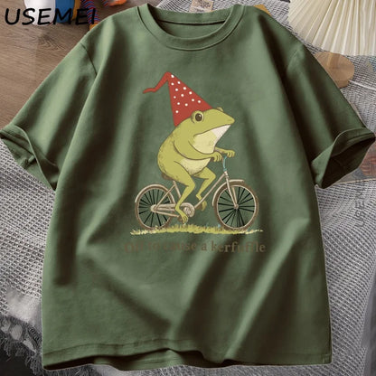Off To Cause A Kerfuffle Frog T-Shirt Funny Weirdcore Sayings Unique Tshirt Adults Joker Men Women Graphic Tee Male Summer Tops