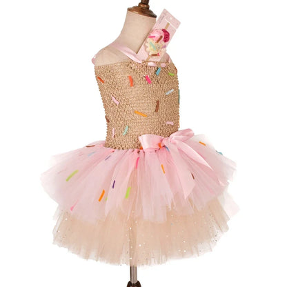 Sweet Ice Cream Candy-Themed Girls Dress for Kids Birthday Carnival Party Rainbow Tutu Children's Costume Wedding Outfits