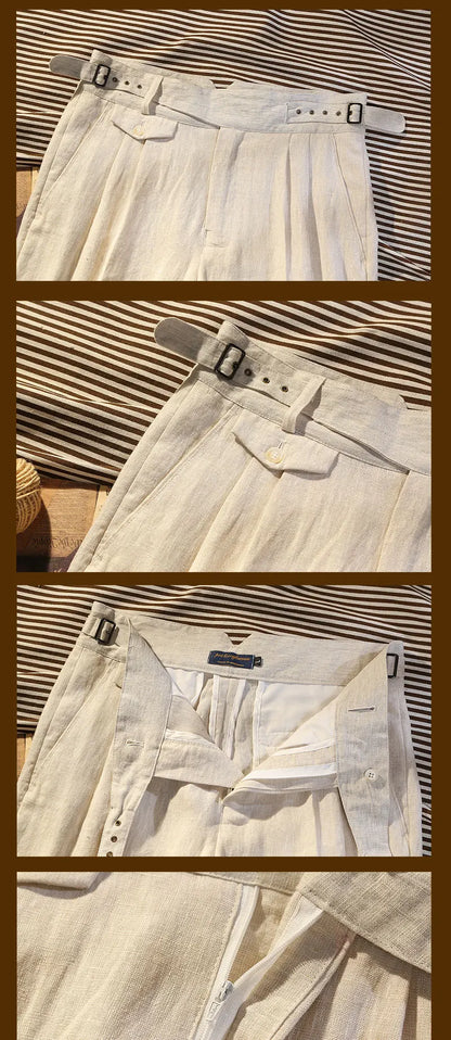 Summer Thin Pure Linen Fabric Goulger Casual Pants Men's Tapered Slim Nine-Minute Pants Can Be Customized