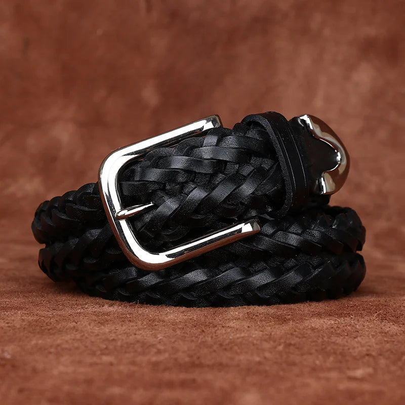 3.5CM Cowhide High Quality Genuine Leather Belts for Men Women Hand Woven Belt Strap Male Pin Buckle Jeans Cowboy Cintos Luxury