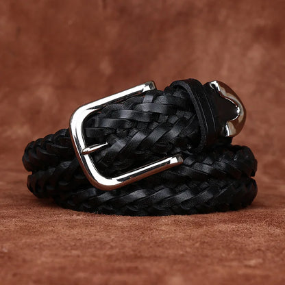 3.5CM Cowhide High Quality Genuine Leather Belts for Men Women Hand Woven Belt Strap Male Pin Buckle Jeans Cowboy Cintos Luxury