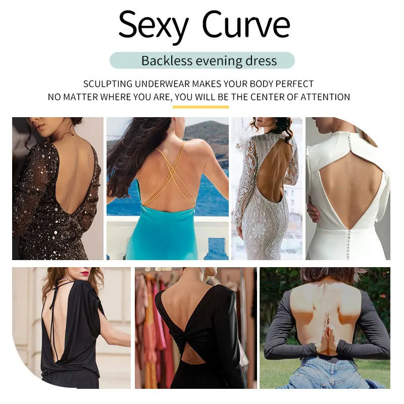 One-Piece Deep V-Neck Push Up Body Shapewear Bodysuit Women's Thong Bottom Underwear Slimming U-Shaped Low Back Backless Corset