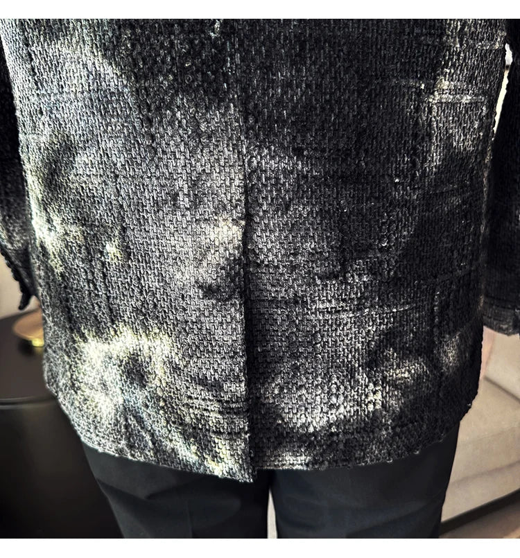 High QualityTie Dye Chenille Men Fashion Casual Suit Jacket Autumn Winter New Korean Slim Fit Social Wedding Suit Blazer
