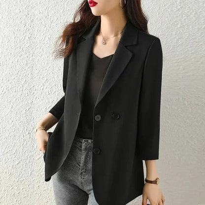 Women Solid Blazers Coat Fashion Slim Suits Female Casual Three-Quarter Sleeve Chic Tops Thin Office Lady Blazer Spring Summer