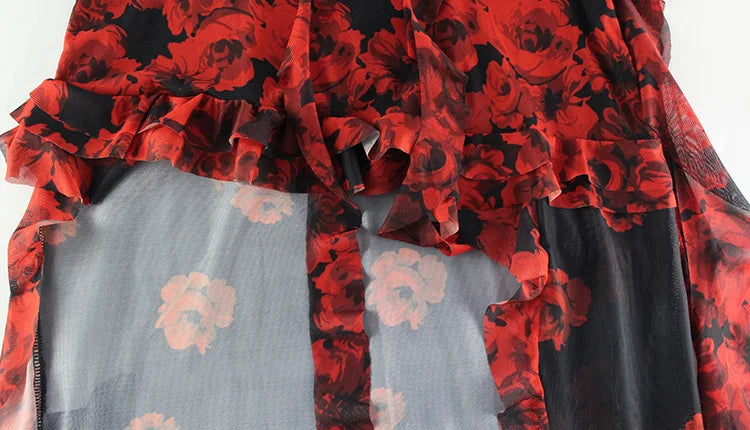 2025 Summer Fashion Women's Straps Dresses Print Asymmetrical Chiffon Floral Streetwear Skinny Trailing Yk2 Vestidos