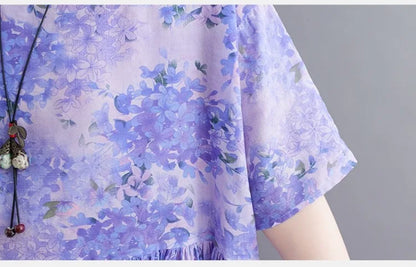 Robe Plus Size 100KG Summer Dress Women Floral Loose Vestidos Para Mujer Casual Maxi Print Cotton Linen Oversized BOHO