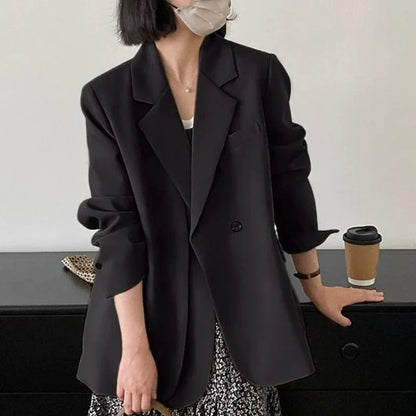 Spring Autumn Elegant Grey Women's Blazer Jacket 2025 New Long Sleeve Single Button Office Lady Loose Outwear for Women