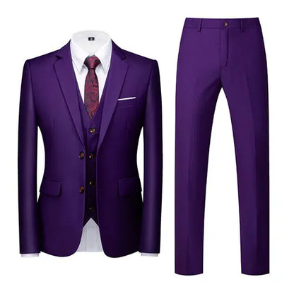 2026 New Men's Suit 3-Piece, Wedding Party Dress Jacket Vest Trousers, Fashion Slim Fit Blazer Waistcoat Pants Red Blue Green