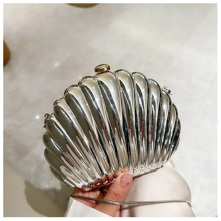 2025 Women Silver Gold Shell Bag Cute Acrylic Evening Clutch Bag With Strap For Wedding Party Small Purses Designer Handbags Ins