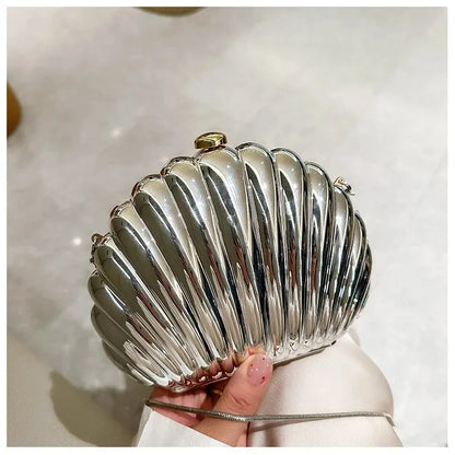 2025 Women Silver Gold Shell Bag Cute Acrylic Evening Clutch Bag With Strap For Wedding Party Small Purses Designer Handbags Ins
