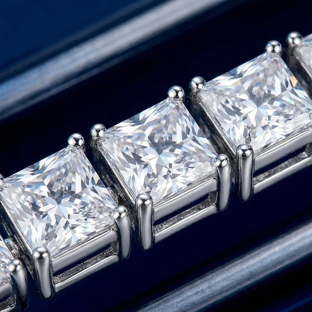 Princess Cut Moissanite Bracelets for Women s925 Sterling Silver Plated 18k White Gold GRA Certified Wedding Bracelet
