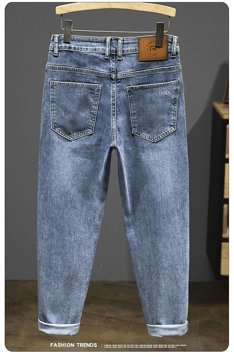 Nine-Point Pants Men's 2025 New Spring Autumn Fashion Casual Denim Trousers Cotton Slim Jeans  Blue Male Clothing Brand Clothing